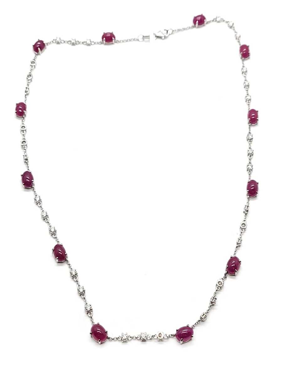 18K White Gold Diamond and Ruby Necklace